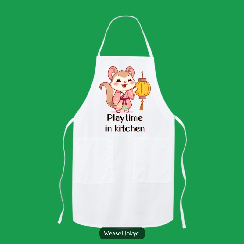 Funny Kawaii Weasel Kimono Apron - Playful Kitchen - Cooking Fun Gift