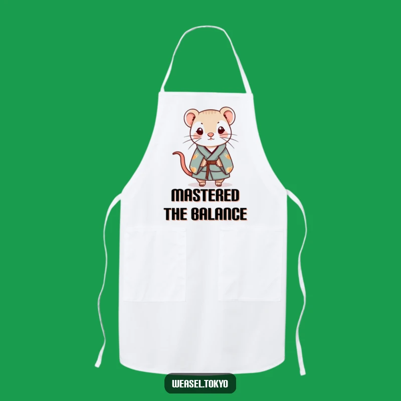 Funny Kawaii Weasel Kimono Apron - Balanced Cooking - Kitchen Gift