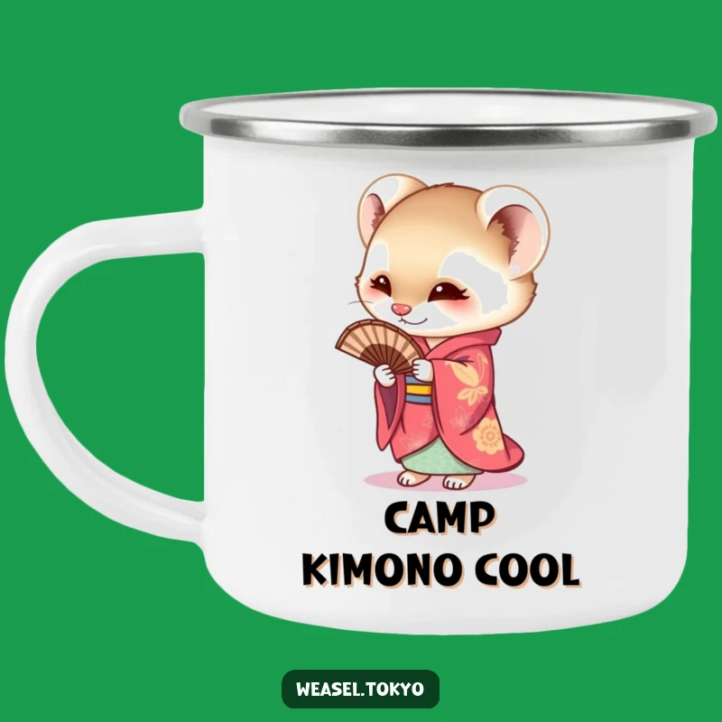 Funny Weasel Kimono Camping Mug: Curious Cartoon Cup for Outdoor Charm. A Great Gift