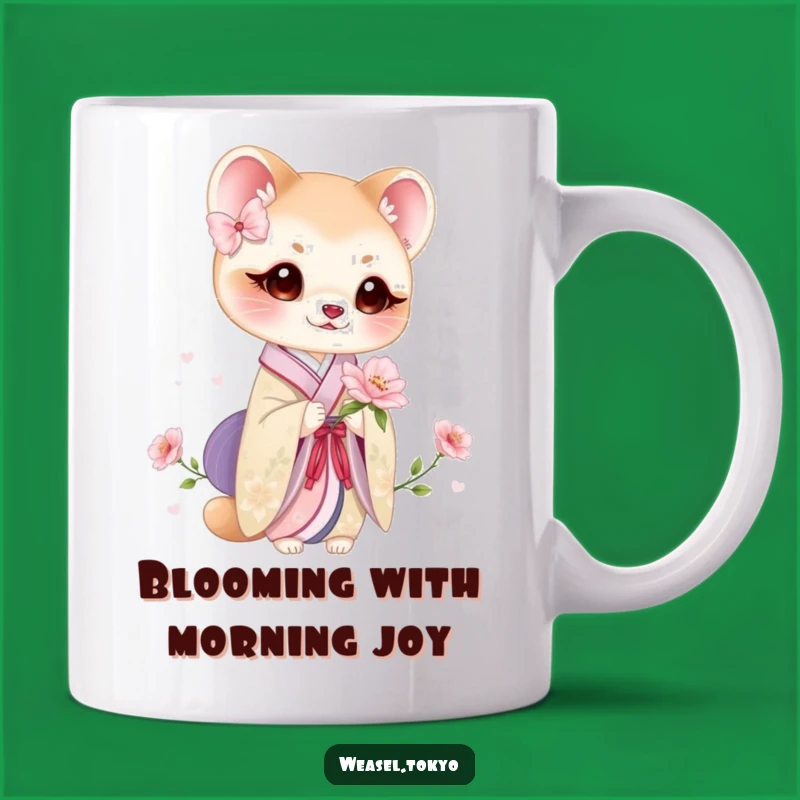 Funny Weasel Kimono Flower Mug: Delicate Bloom and Chic Humor Gift