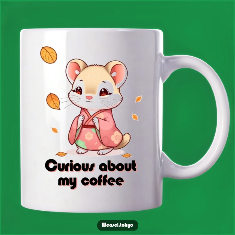 Funny Curious Weasel Kimono Mug: Autumn Wonder and Gentle Humor Gift