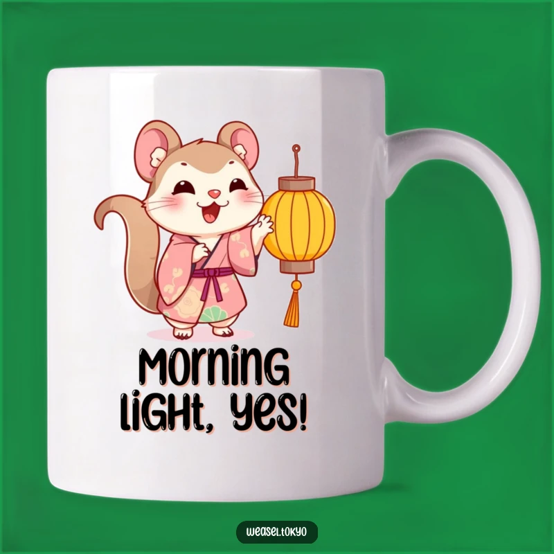 Funny Kawaii Weasel Kimono Mug - Playful Lantern Pawing - Cheerful Gift