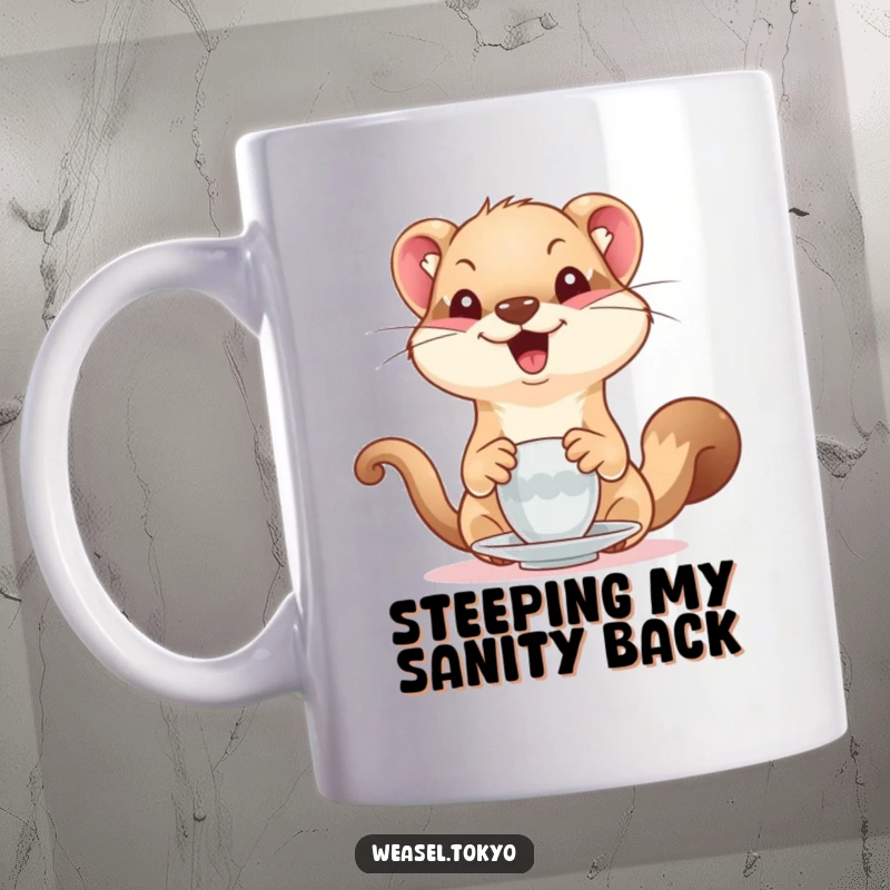 Funny Weasel Mug: A delighted weasel hilariously attempts to serve tea, bringing joy and humor to your beverage experience.