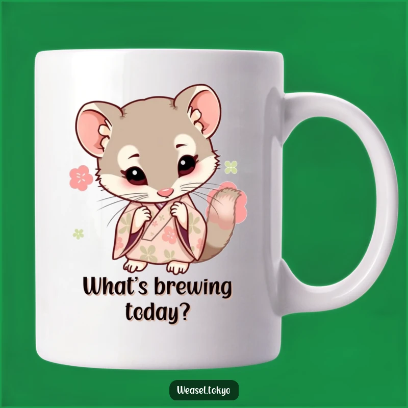 Funny Kawaii Weasel Kimono Mug - Curious Examination - Perfect Gift