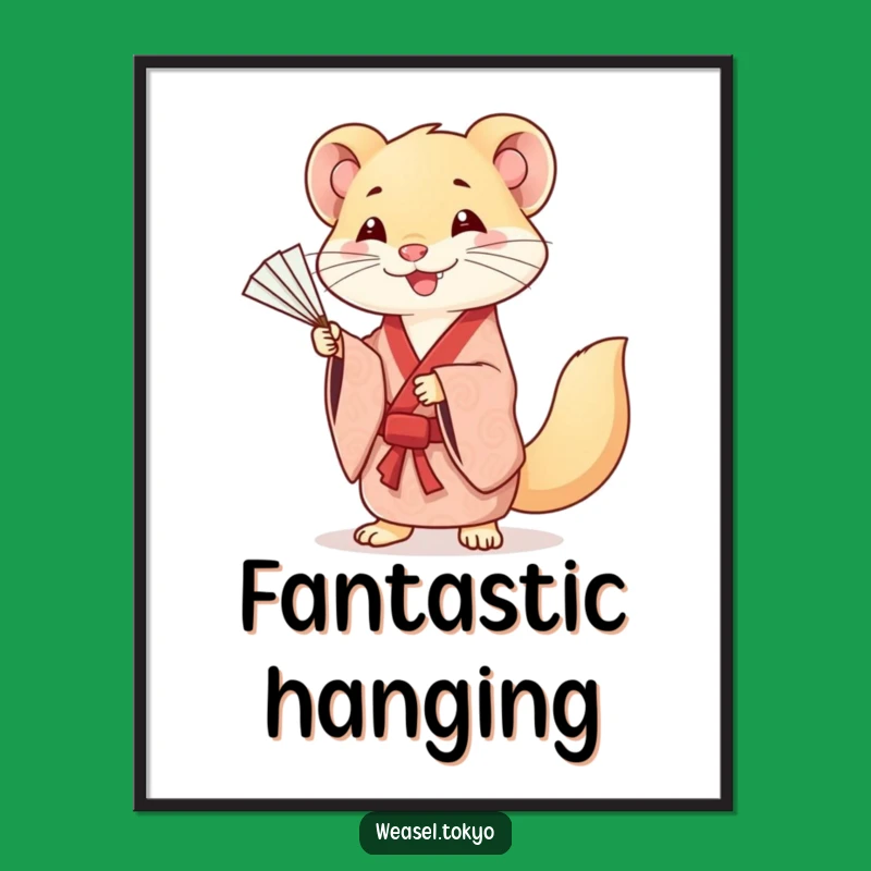 Funny Kawaii Weasel Digital Art - Elegant Kimono Download for Decor