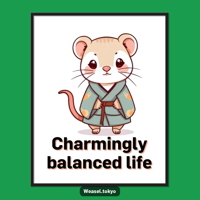Funny Kawaii Weasel Kimono Digital Art - Whimsical Balance - Instant Decor