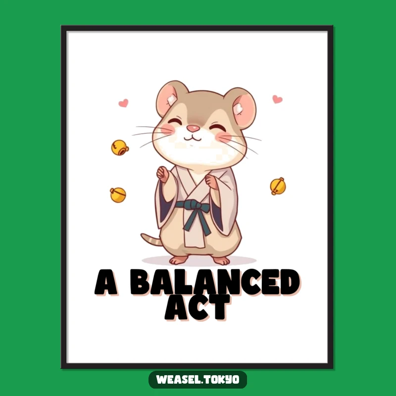 Funny Weasel Juggling Bells Digital Art: Whimsical Kimono Print