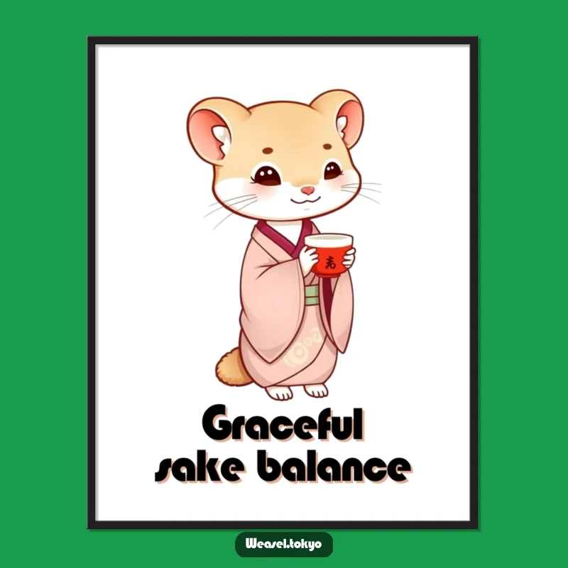 Funny Weasel Saké Balance Digital Print: Elegant Japanese Art!