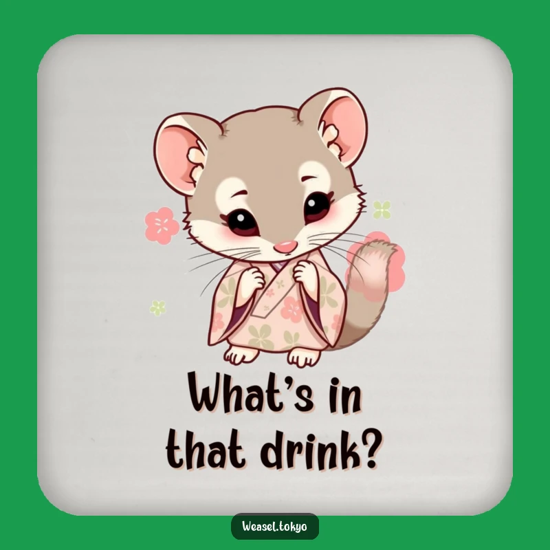 Funny Kawaii Weasel Kimono Coaster - Curious Details - Protect Your Surfaces