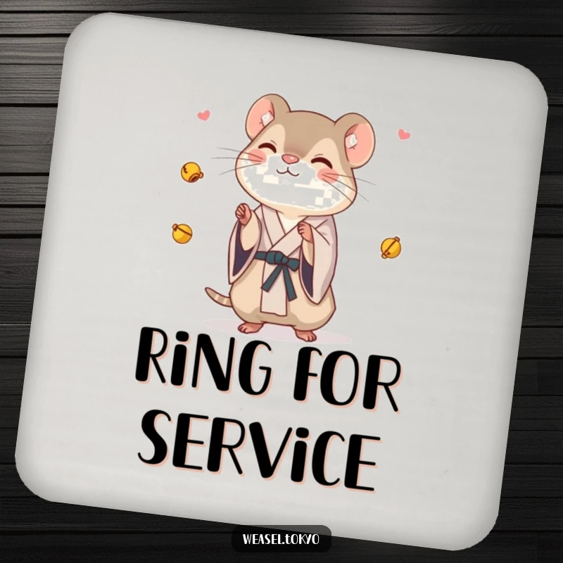 Funny Weasel Coasters: A weasel in a kimono playfully juggles tiny bells, adding a whimsical and humorous touch to protect your surfaces.