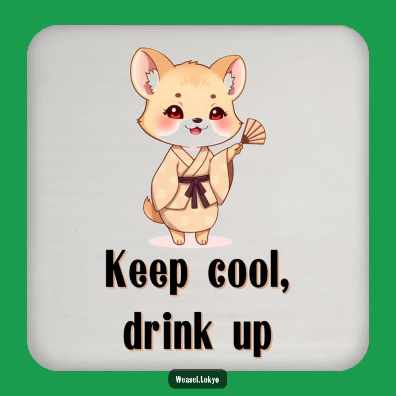 Funny Weasel Fan Waving Coaster: Protect Surfaces with a Smile!