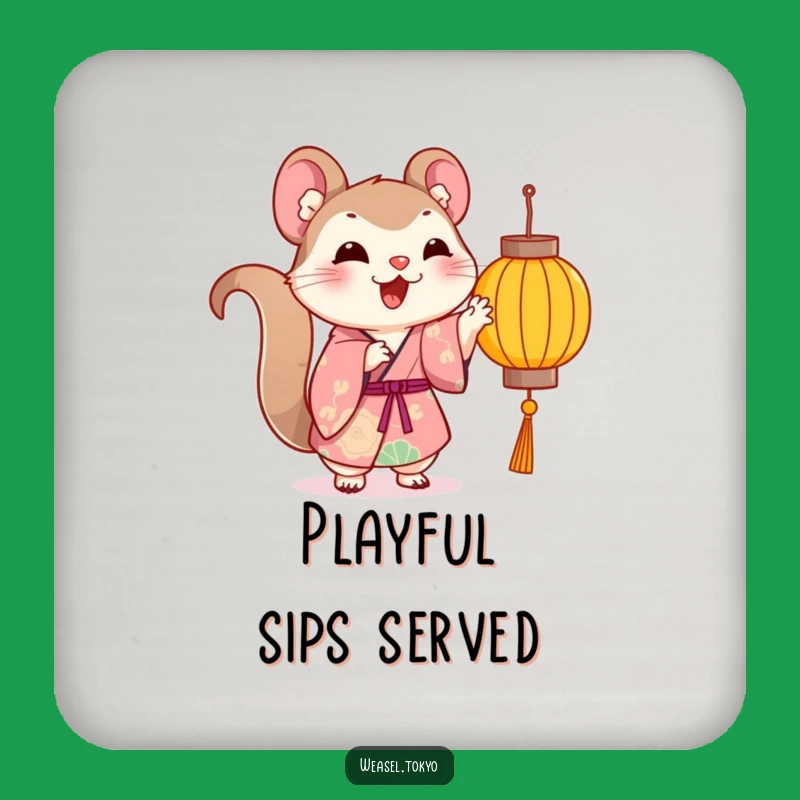 Funny Kawaii Weasel Kimono Coaster - Playful Paw - Protect Your Surfaces
