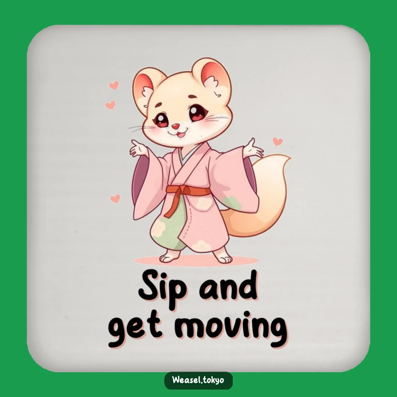 Funny Weasel Kimono Drink Coasters: Dynamic Style for Your Surfaces