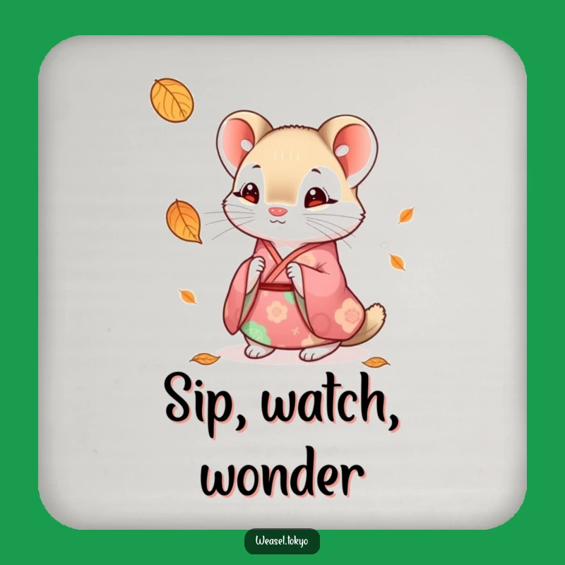 Funny Weasel Kimono Drink Coasters: Autumnal Charm for Your Surfaces
