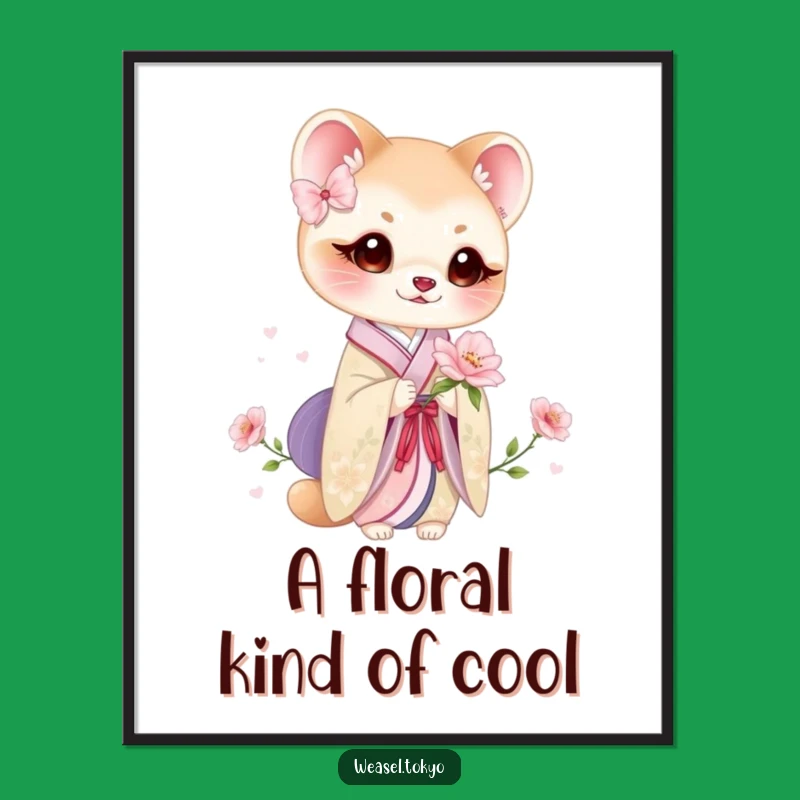 Elegant Funny Weasel Kimono Bloom Poster: Artful Floral Decor