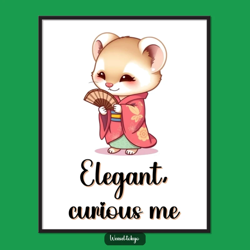 Funny Weasel Kimono Poster: Curious Cartoon Wall Art. A Hilarious Japanese-Inspired Gift