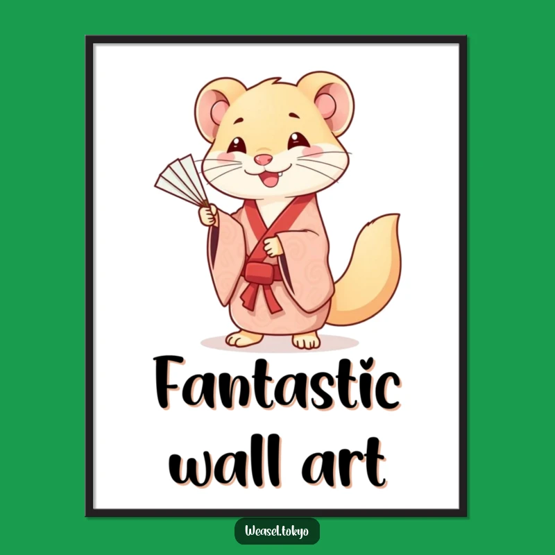 Funny Kawaii Weasel Poster - Elegant Japanese Art for Your Walls