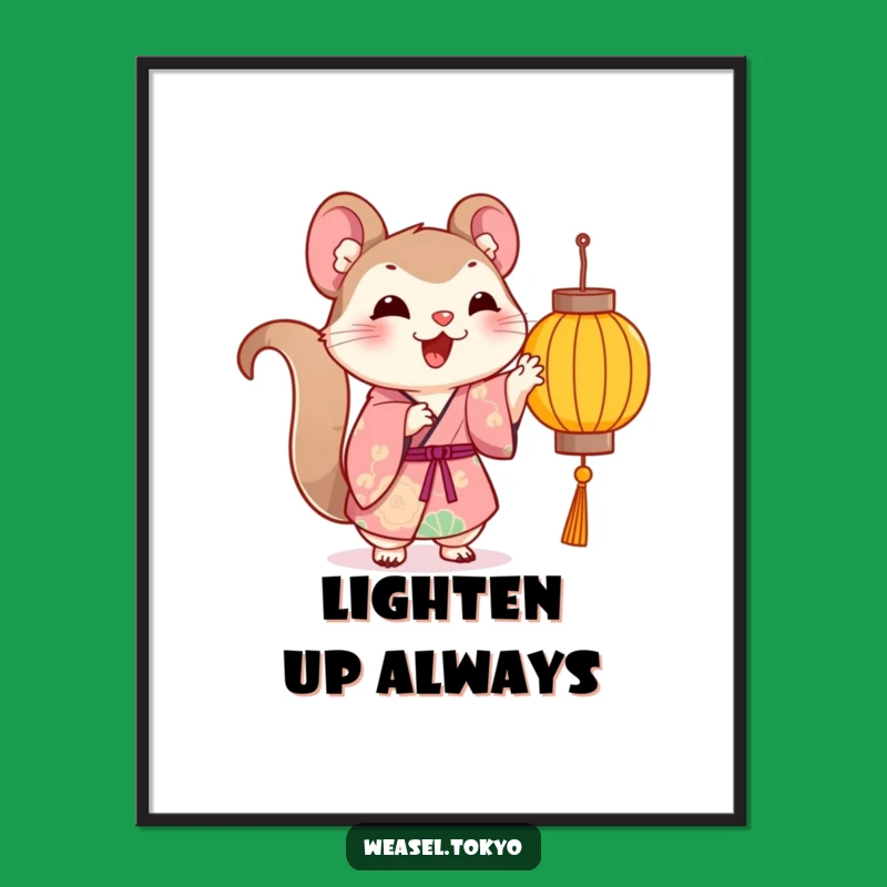Funny Kawaii Weasel Kimono Poster - Playful Lantern Art - Decor Gift