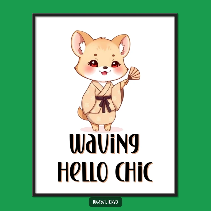 Funny Weasel Fan Waving Poster: Cheerful Art for Your Space!