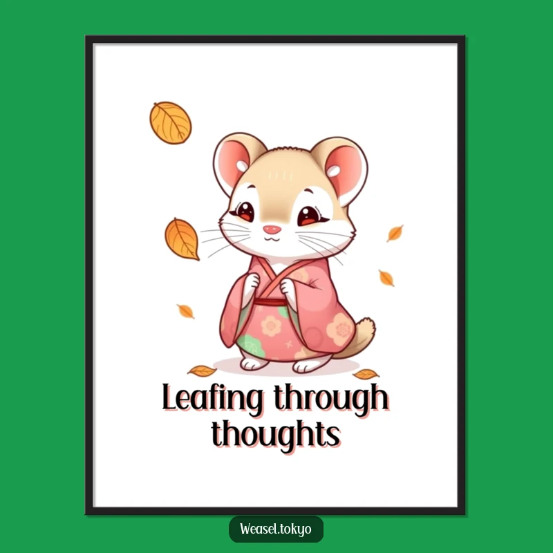 Autumnal Funny Weasel Kimono Poster: Serene Nature-Inspired Art