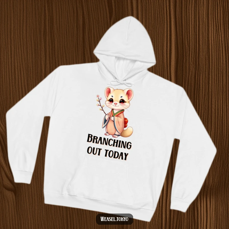 Funny Weasel Hoodie: A weasel in an ornate kimono holds a delicate branch on this artistic and comfortable hoodie.