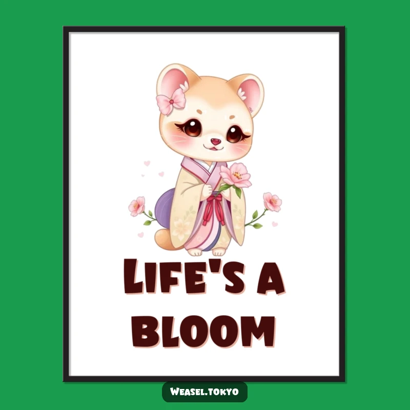 Free Printable Wall Art: Weasel with Bloom for Serene Aesthetic Decor