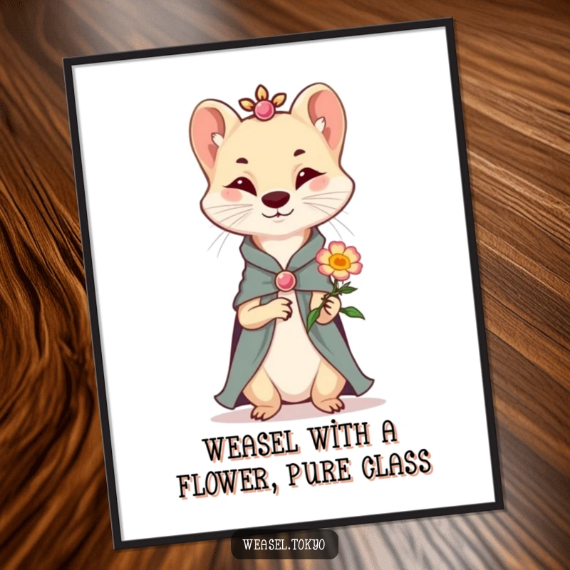 Funny Free Printable Wall Art: An elegantly dressed weasel offers a small, smiling flower, adding charm and humor to your space.