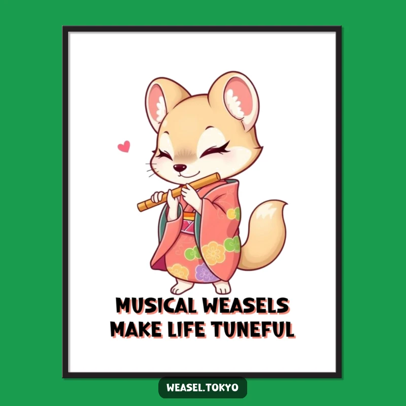 Funny Free Printable Wall Art: Musical Weasel Playing Flute, Quirky Downloadable Decor Mix