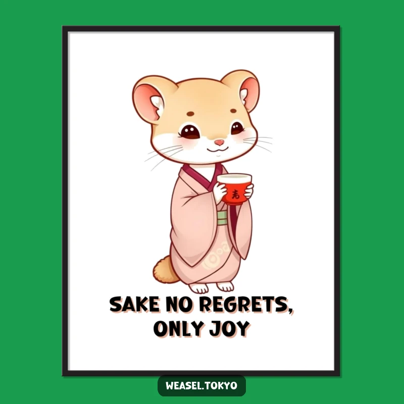 Funny Free Printable Wall Art: Balancing Saké Weasel, Downloadable Zen Decor for Your Space