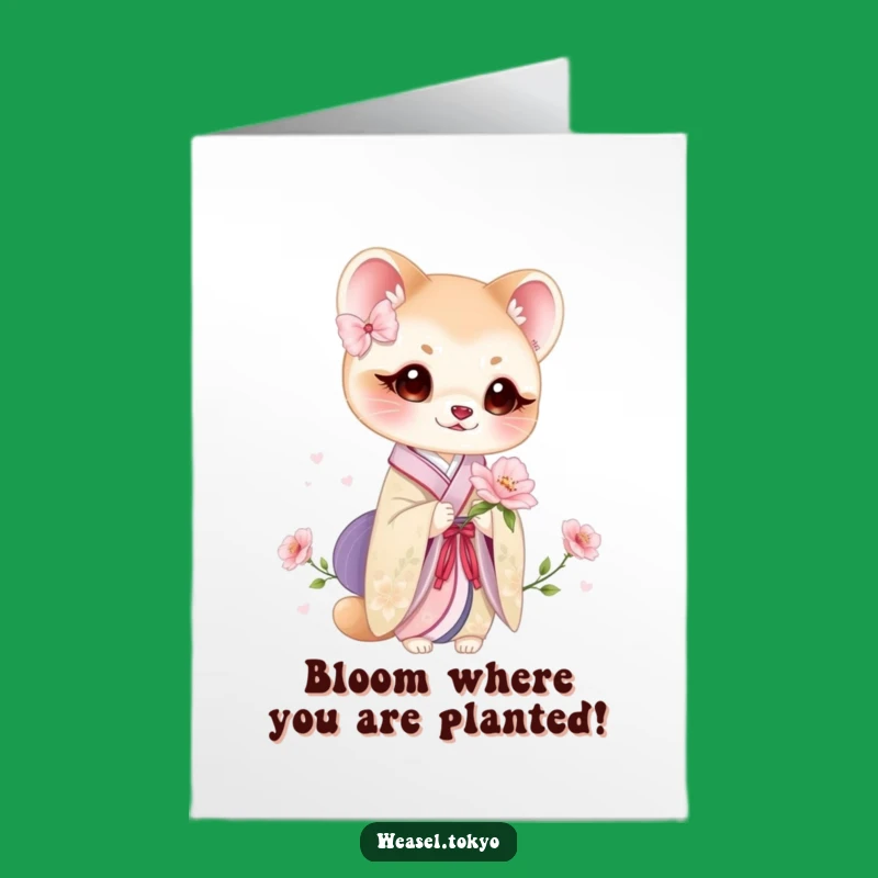 Free Printable Birthday Card: Weasel with Flower for Elegant Celebrations