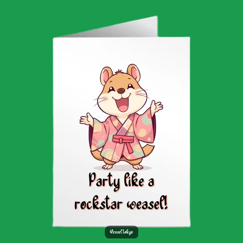 Free Printable Birthday Card: Dynamic Kawaii Weasel Kimono Funny Card - Instant Download Gift