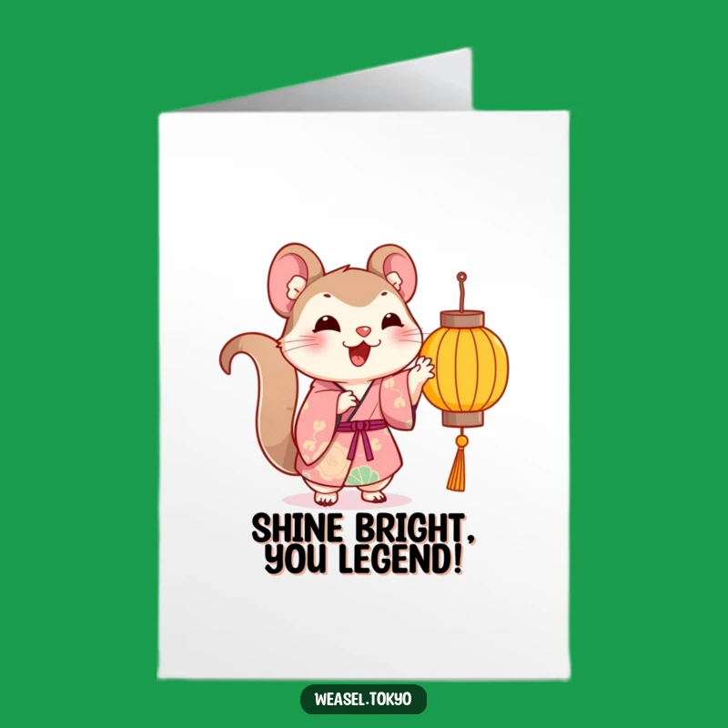 Free Printable Congrats Card: Cheerful Kawaii Weasel Kimono Lantern - Playful Funny Download Gift