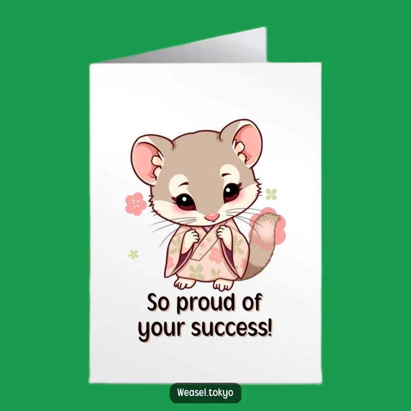 Free Printable Congrats Card: Curious Kawaii Weasel Kimono - Insightful Funny Download Gift