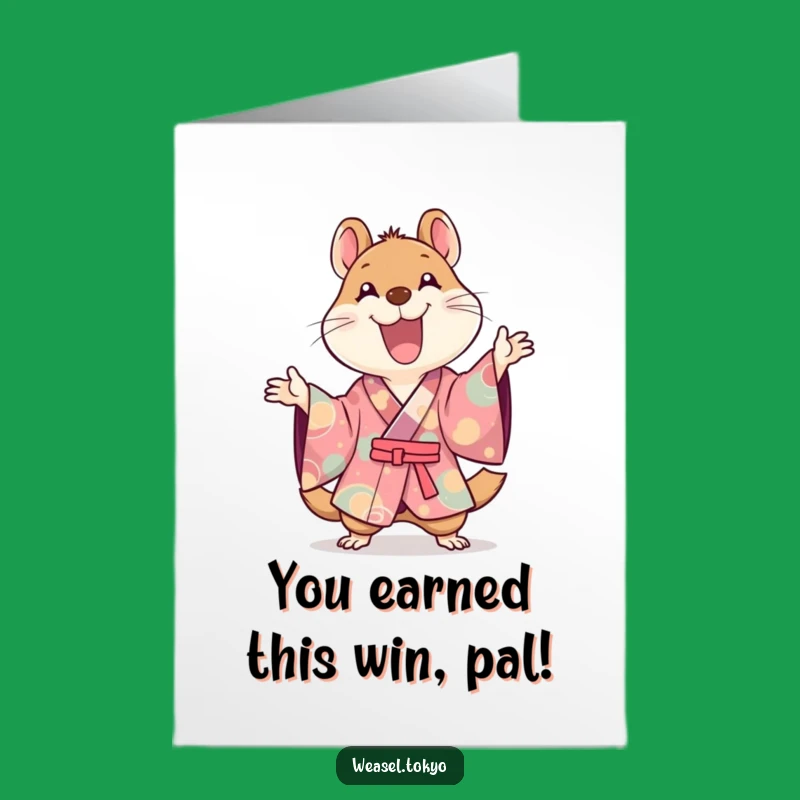 Free Printable Congrats Card: Gleeful Kawaii Weasel Kimono Download - DIY Celebration Gift