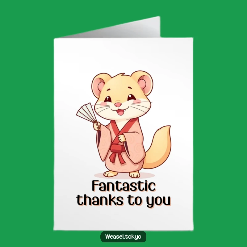 Free Printable Thank You Card: Kawaii Weasel Fan Grace, Downloadable Gratitude