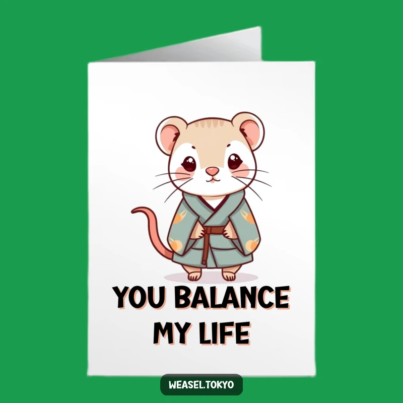 Free Printable Thank You Card: Whimsical Kawaii Weasel Kimono Charm - Funny Grateful Download Gift