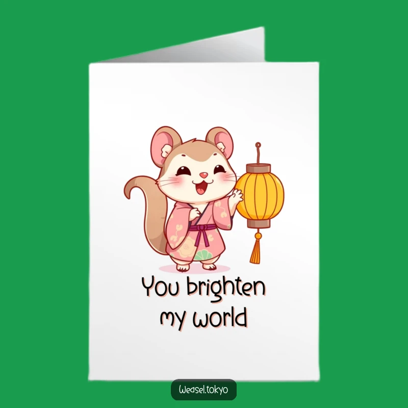 Free Printable Thank You Card: Cheerful Kawaii Weasel Kimono Lantern - Funny Grateful Download Gift