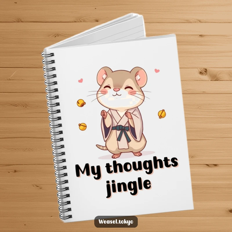 Funny Weasel Notebook: A weasel in a kimono playfully juggles tiny bells, perfect for jotting down notes with a humorous touch.