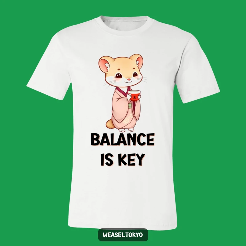 Funny Weasel Saké Balance T-Shirt: Elegant Humor in Every Sip!