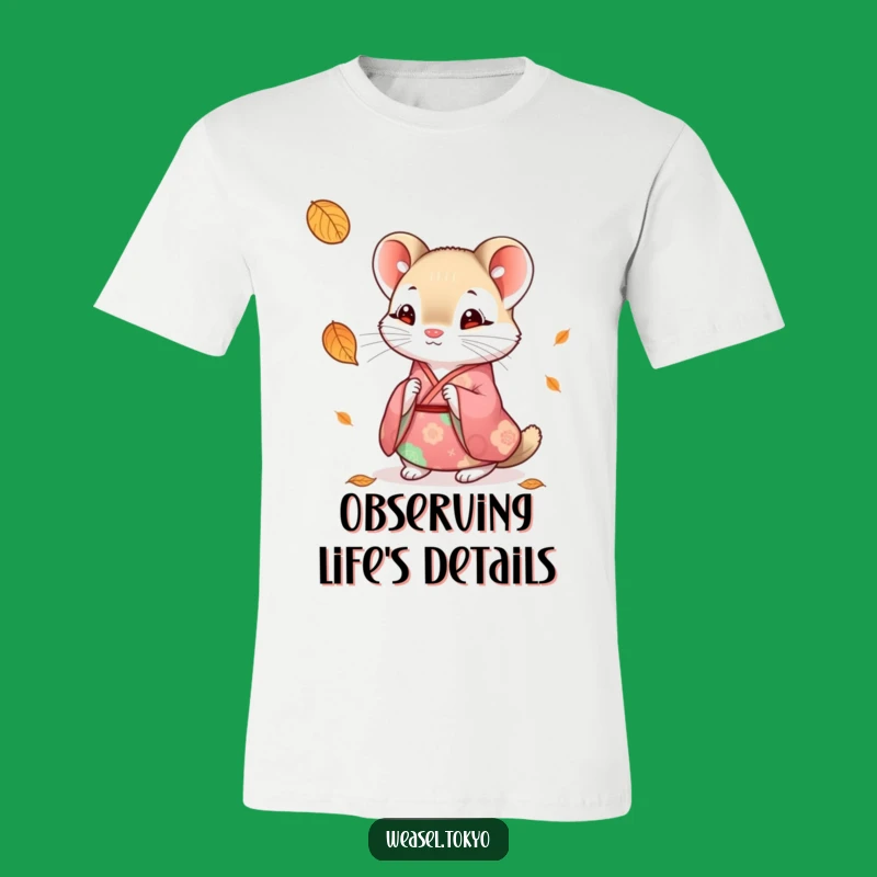 Funny Curious Weasel Kimono T-Shirt: Autumn Moments and Style
