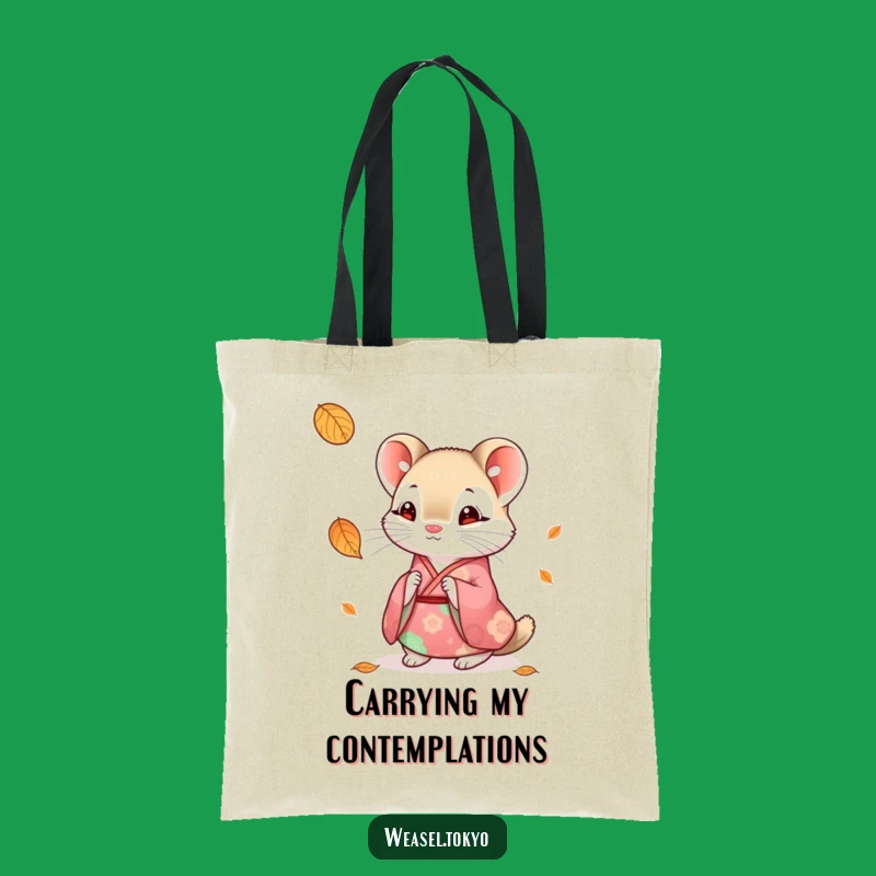 Funny Curious Weasel Kimono Tote Bag: Carry Autumn's Charm Daily