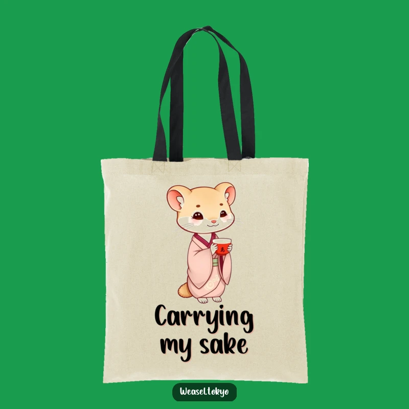 Funny Weasel Saké Balance Tote Bag: Carry Your Grace!