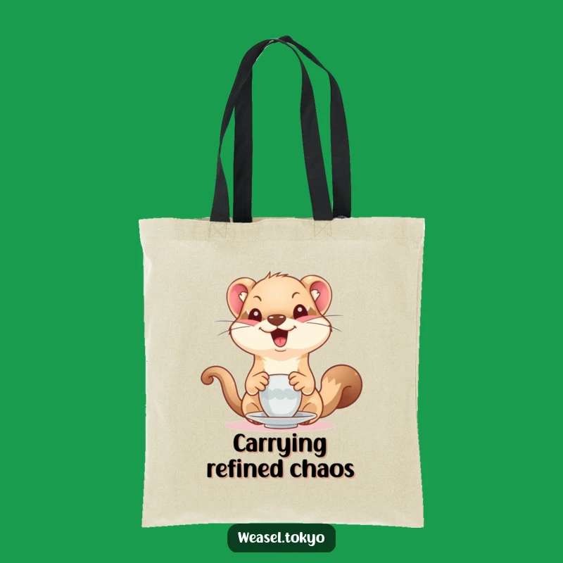 Funny Weasel Tea Party Tote Bag: Carry Your Essentials with Humor